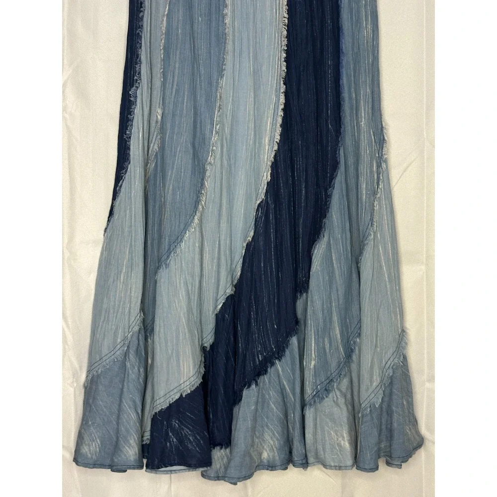 John Mark Boho Maxi Skirt Elastic Waist Blue Patchwork Prairie Festival Large